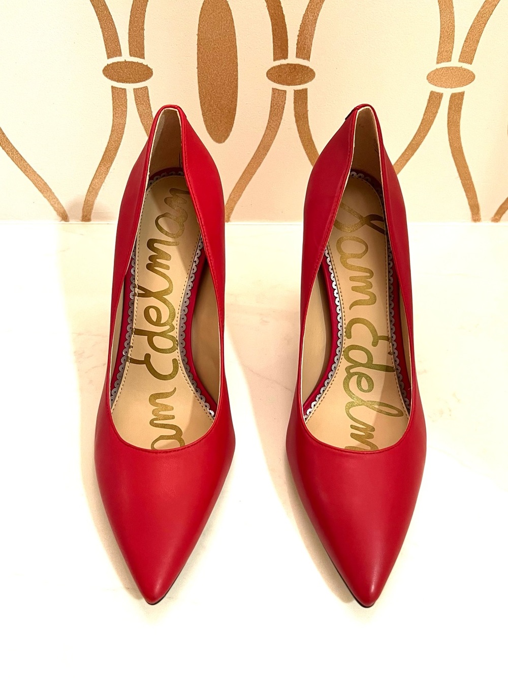 Sam Edelman Hazel Leather Pumps, Red Pointed-Toe High Heel Pumps - Picture 5 of 9